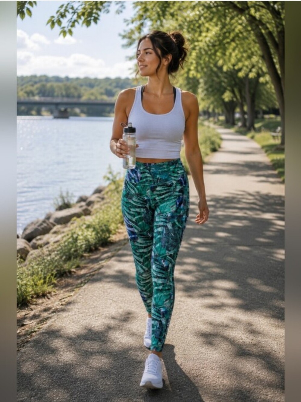 MPG Green & Blue Printed High-Rise Leggings